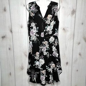 Layered With Love Black Floral Sleeveless V-Neck  Dress Ruffle Hem